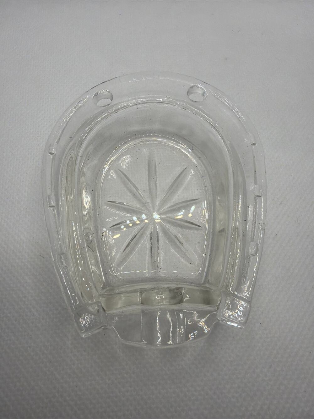 Vintage Glass Horseshoe Shaped Ash Tray